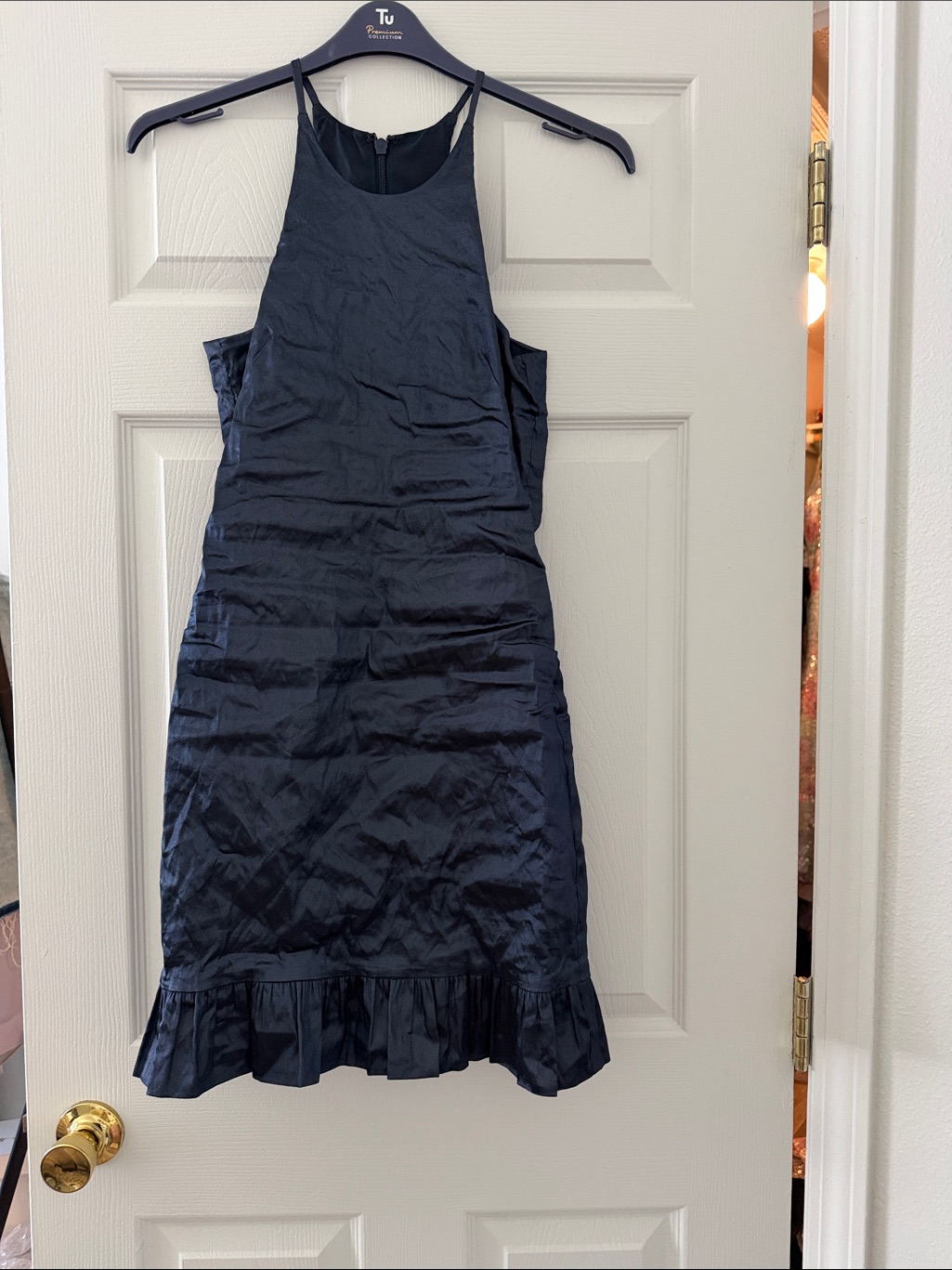 Navy Halter Mini Dress With Ruffle Hem